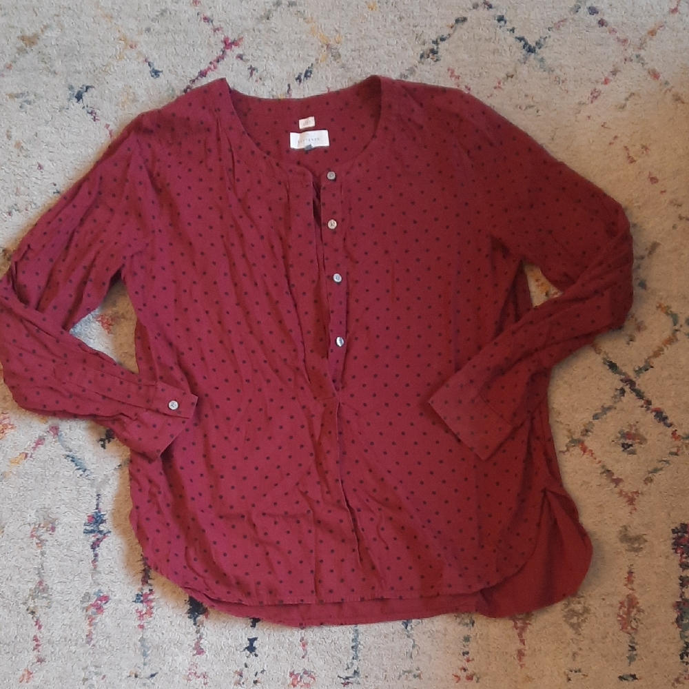 Loft The Softened Shirt Maroon With Black Polka Dots Small